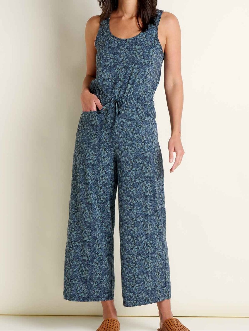 Toad & Co Sunkissed Livvy Jumpsuit Gray Floral Size M Wide Leg Outdoor Travel